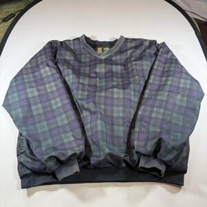 Vtg 90s Forrester’s Black Watch Plaid Golf Windbreaker V-neck Blue Green Mns XL